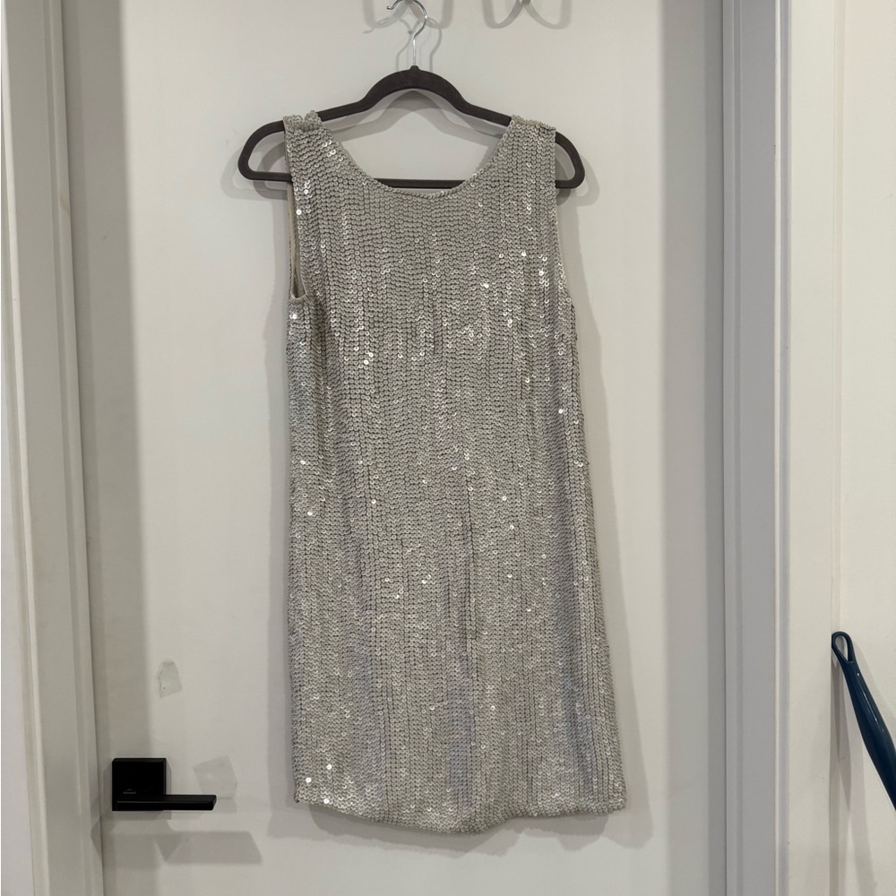 All Saints Silver Sequin Sheath Mini Dress